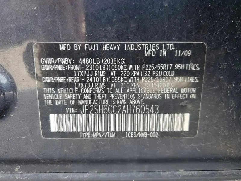 2010 SUBARU FORESTER 2.5X PREMIUM  