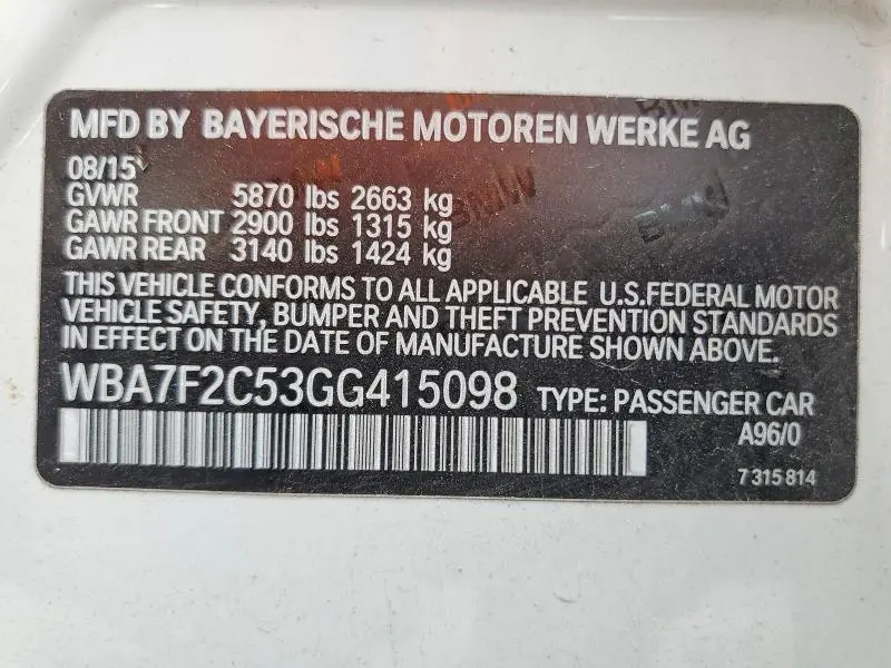 2016 BMW 750 XI  