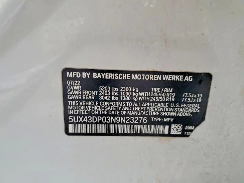 2022 BMW X3 SDRIVE30I  