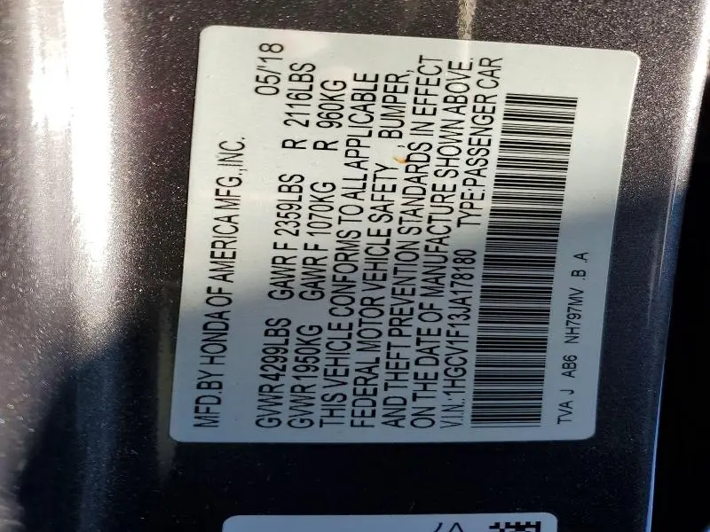 2018 HONDA ACCORD LX  