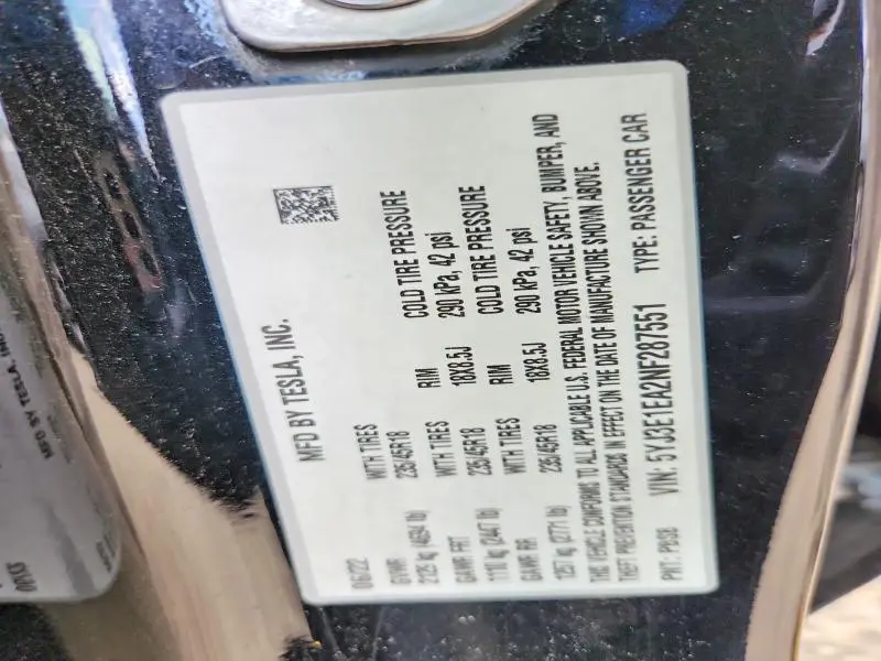 2022 TESLA MODEL 3   