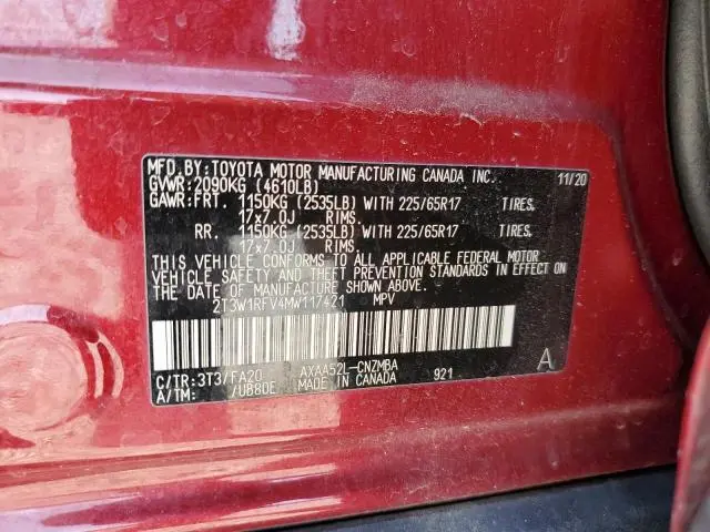 2021 TOYOTA RAV4 XLE  