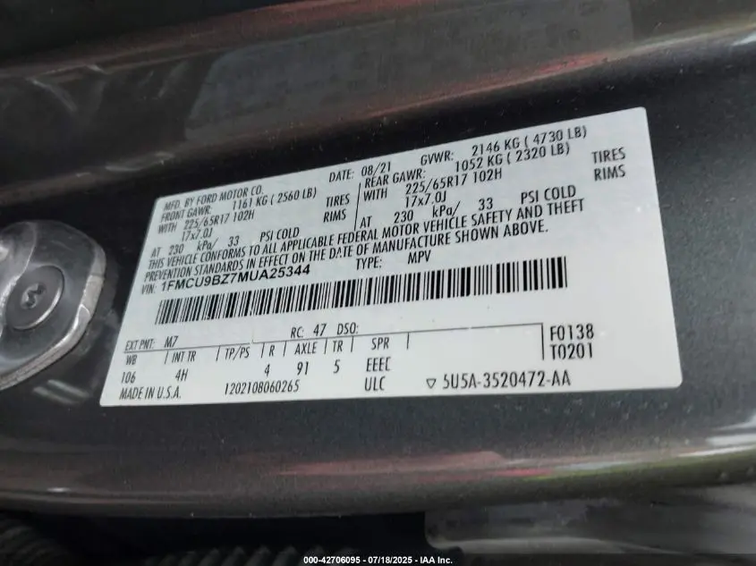 2021 FORD ESCAPE SE HYBRID