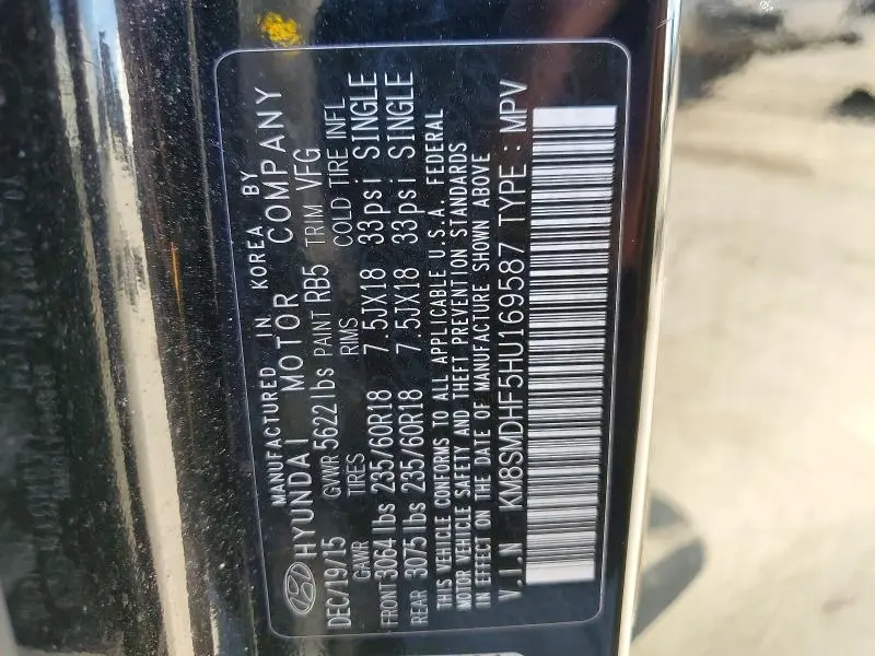 2017 HYUNDAI SANTA FE SE  