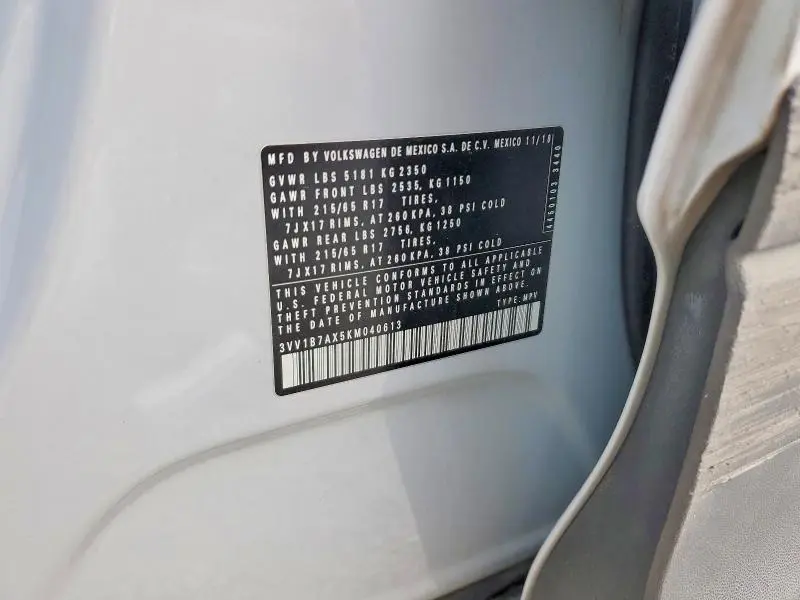 2019 VOLKSWAGEN TIGUAN S  