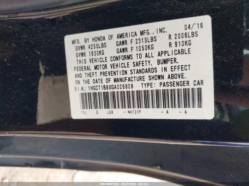 2016 HONDA ACCORD EX-L
