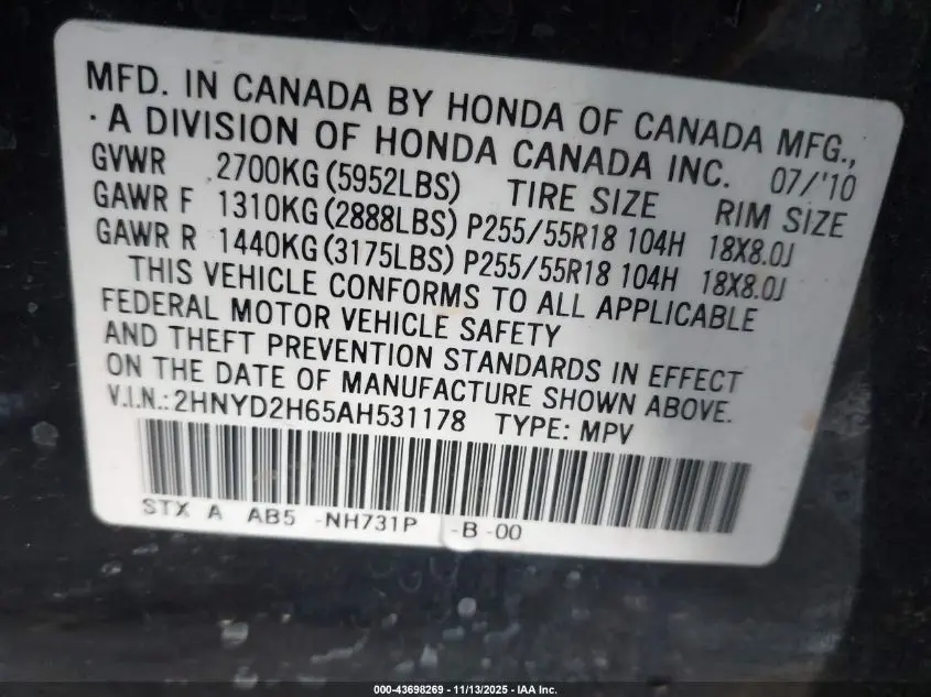 2010 ACURA MDX TECHNOLOGY PACKAGE