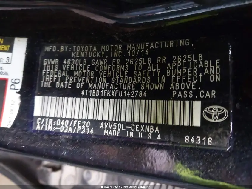 2015 TOYOTA CAMRY HYBRID LE