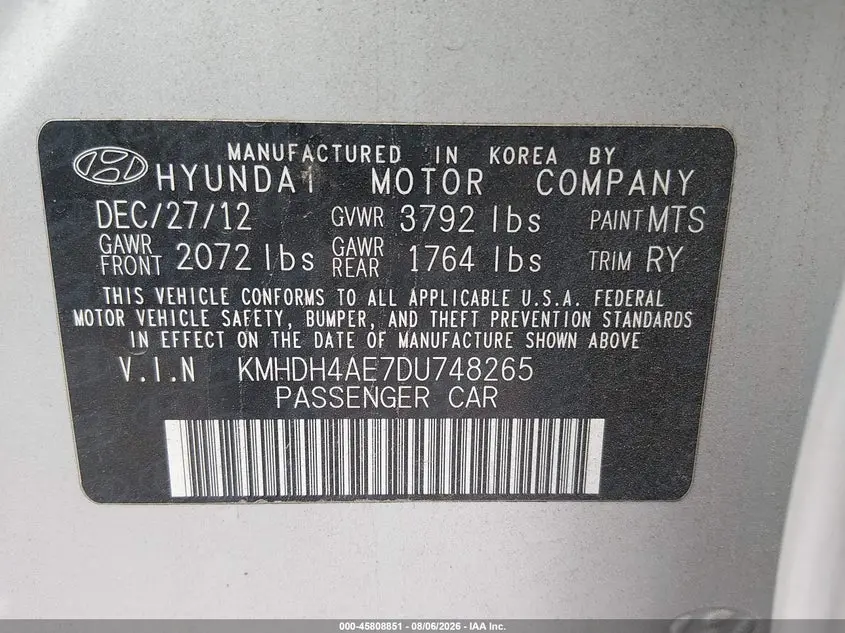 2013 HYUNDAI ELANTRA LIMITED
