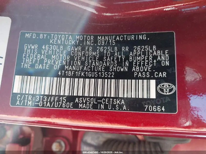 2016 TOYOTA CAMRY SE