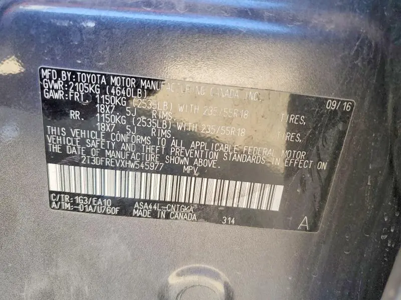 2017 TOYOTA RAV4 LIMITED  