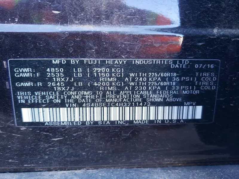 2017 SUBARU OUTBACK TOURING  