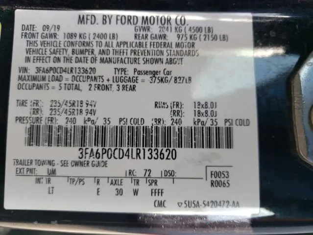 2020 FORD FUSION SEL  