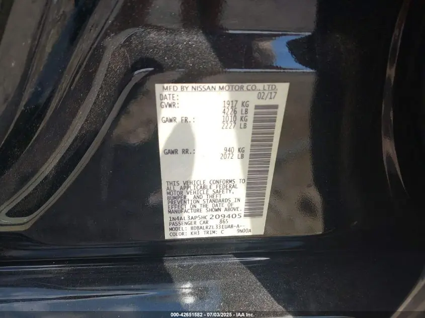 2017 NISSAN ALTIMA 2.5 SL
