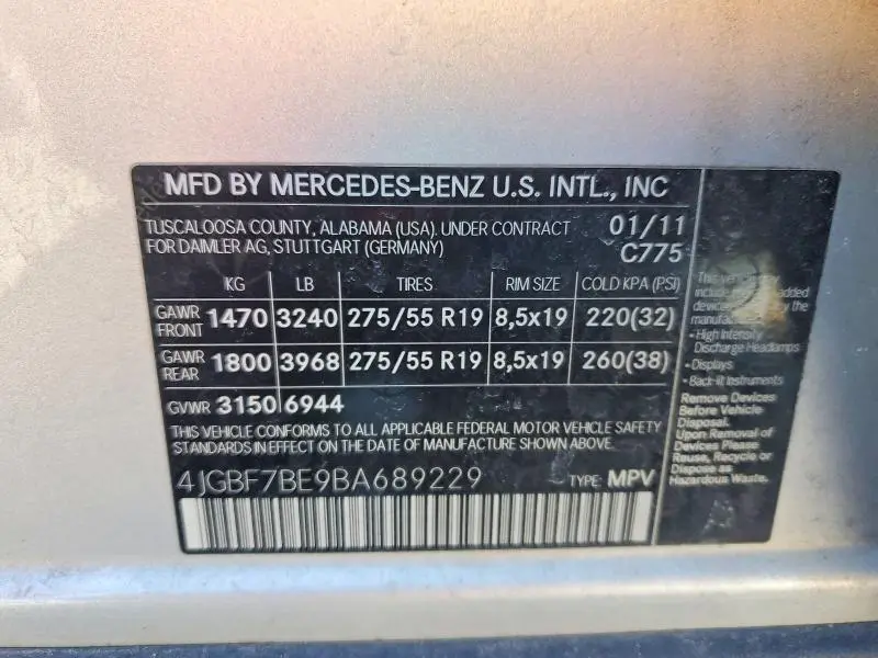 2011 MERCEDES-BENZ GL 450 4MATIC  