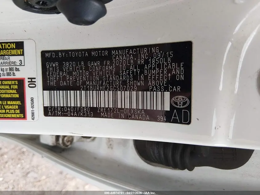 2016 TOYOTA COROLLA S PLUS