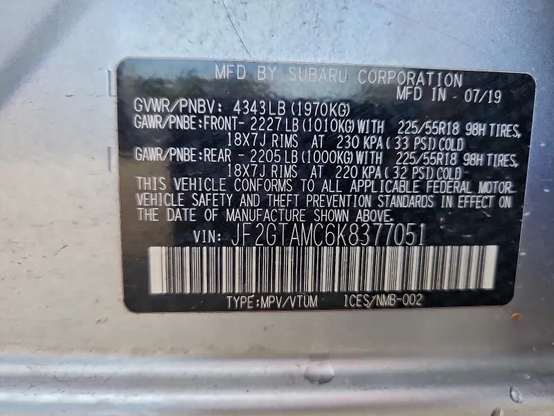 2019 SUBARU CROSSTREK LIMITED  