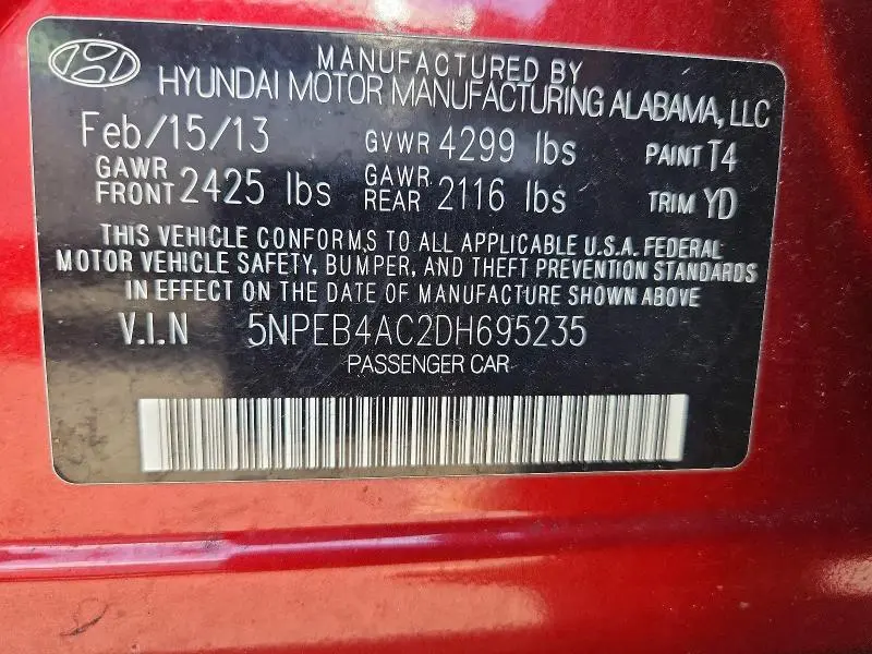 2013 HYUNDAI SONATA GLS  