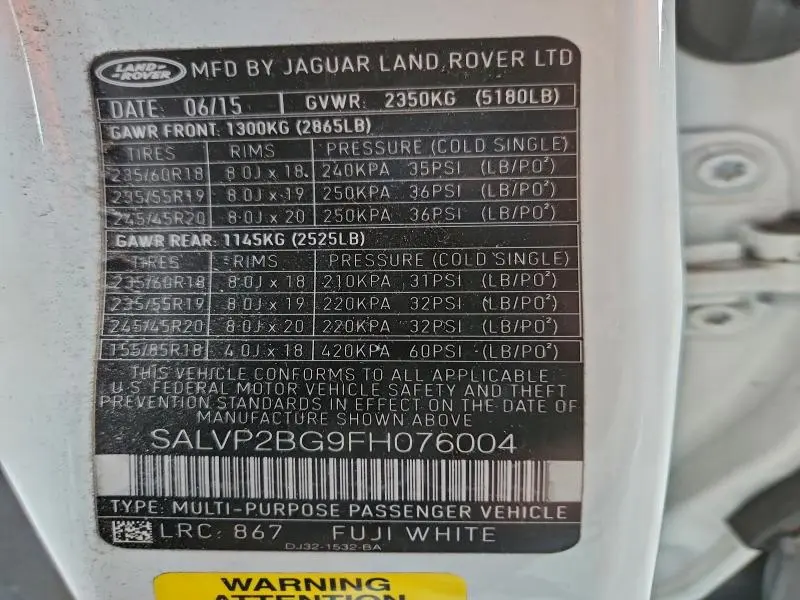 2015 LAND ROVER RANGE ROVER EVOQUE PURE PLUS  