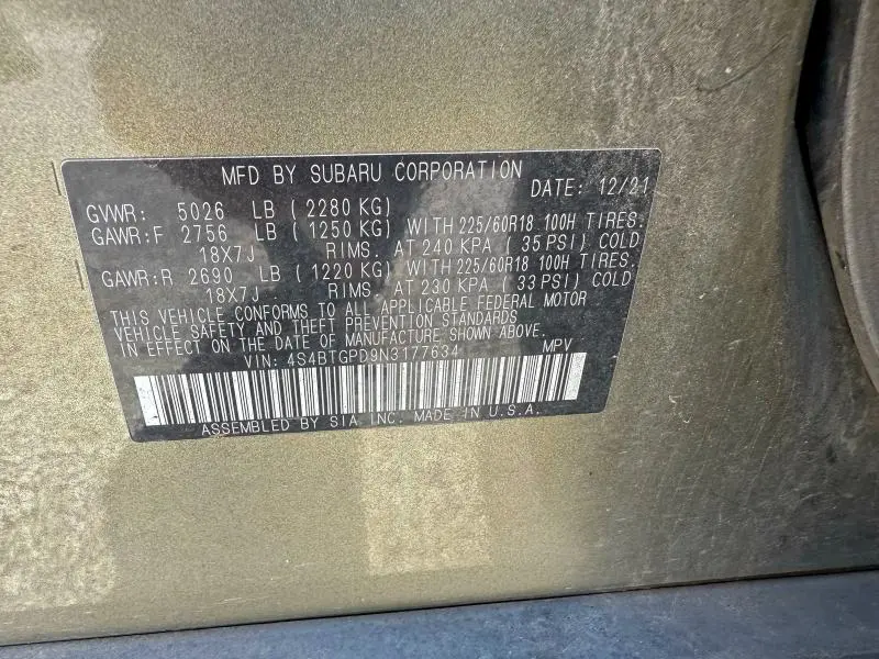 2022 SUBARU OUTBACK TOURING  