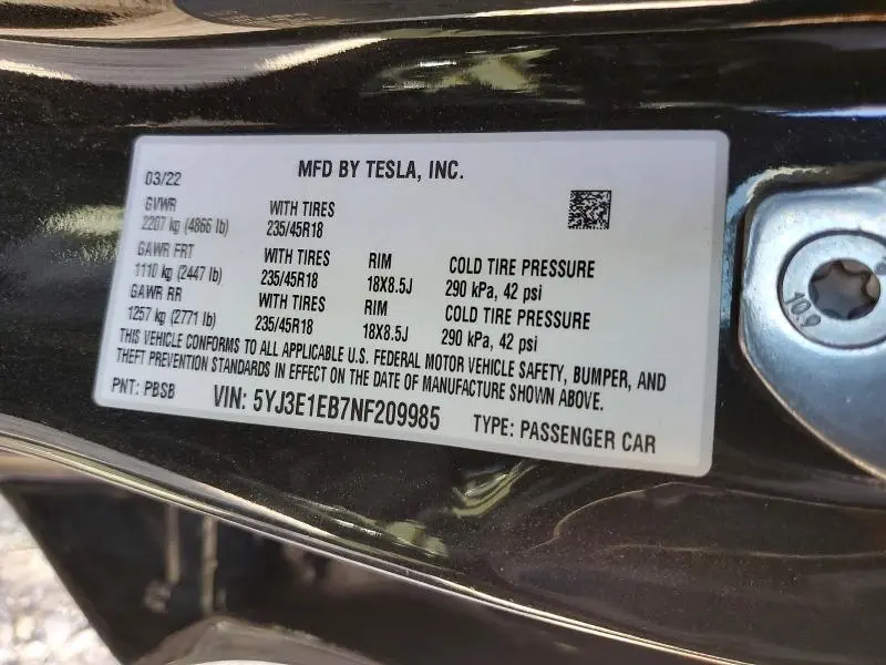 2022 TESLA MODEL 3   