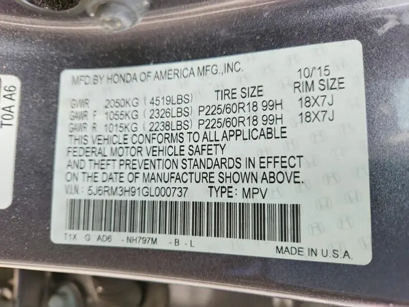 2016 HONDA CR-V TOURING  