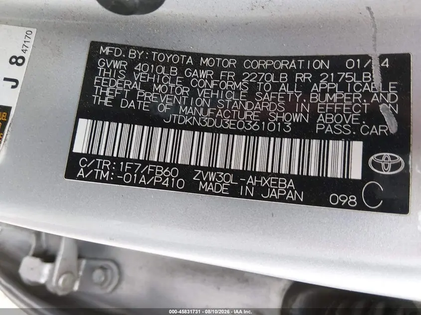 2014 TOYOTA PRIUS TWO