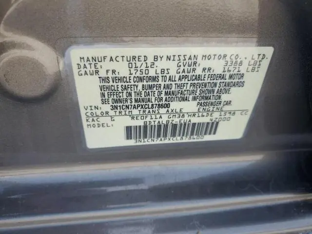 2012 NISSAN VERSA S  