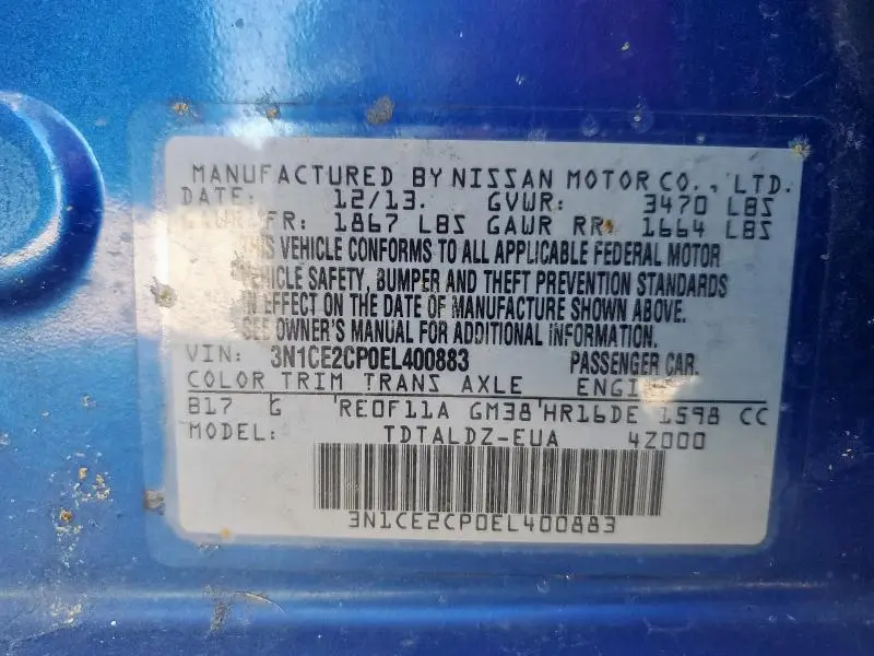 2014 NISSAN VERSA NOTE S  