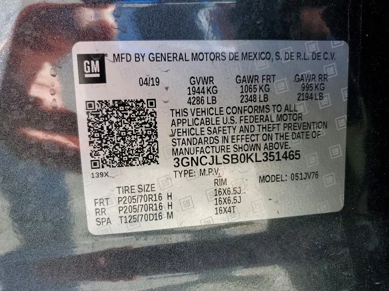 2019 CHEVROLET TRAX 1LT  
