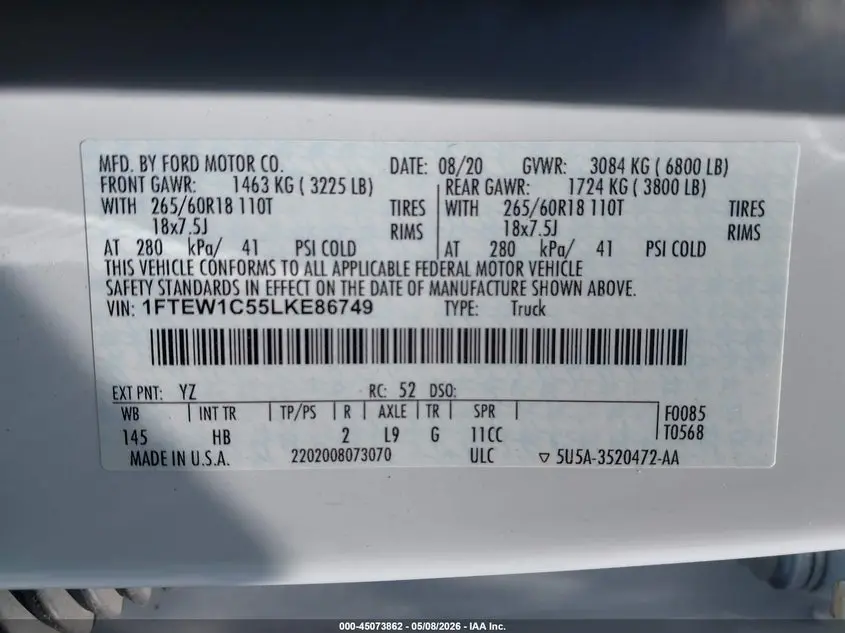 2020 FORD F-150 LARIAT