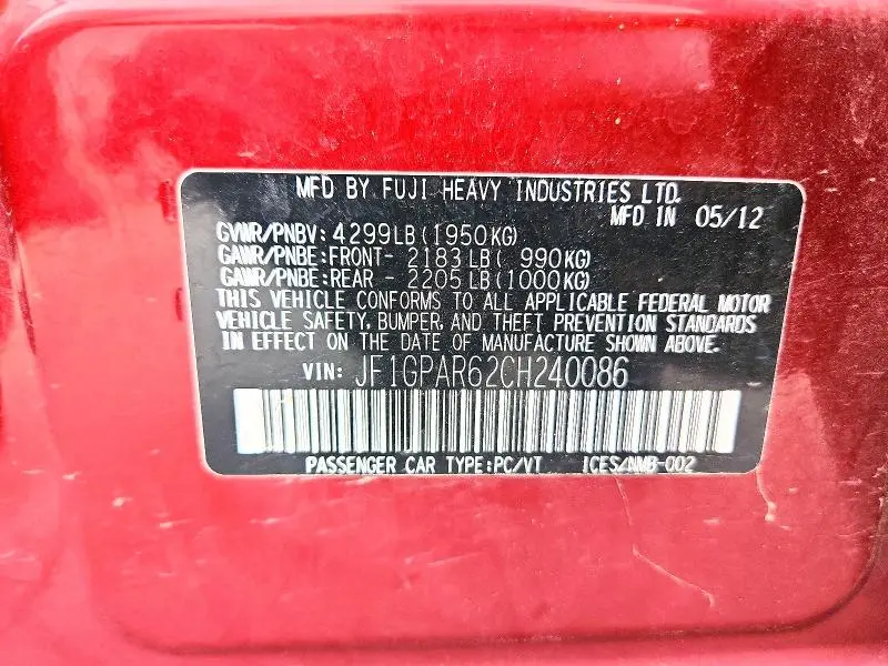 2012 SUBARU IMPREZA SPORT LIMITED  