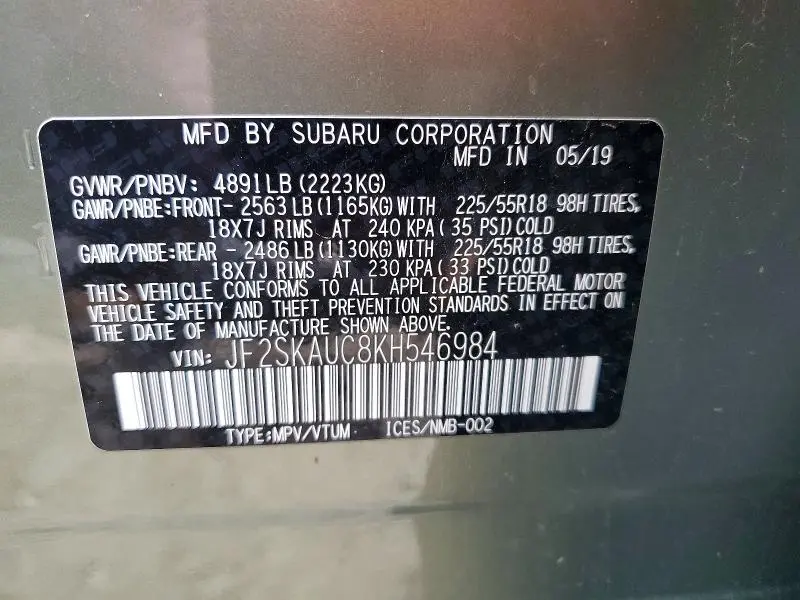 2019 SUBARU FORESTER LIMITED  