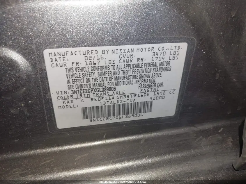 2016 NISSAN VERSA NOTE SV