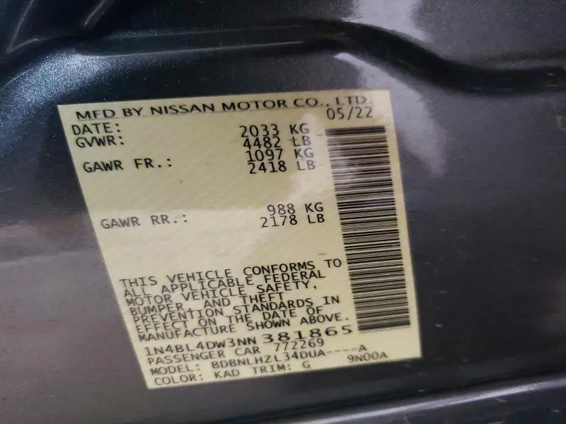 2022 NISSAN ALTIMA SV  