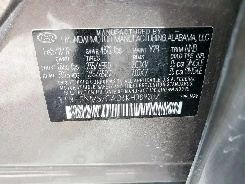 2019 HYUNDAI SANTA FE SE  