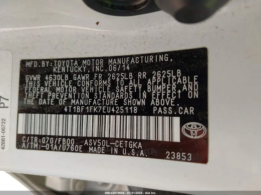 2014 TOYOTA CAMRY XLE