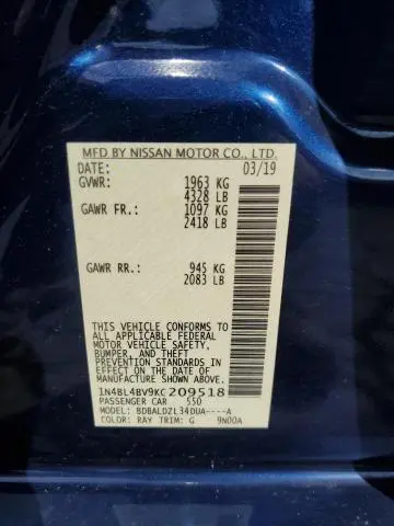 2019 NISSAN ALTIMA S