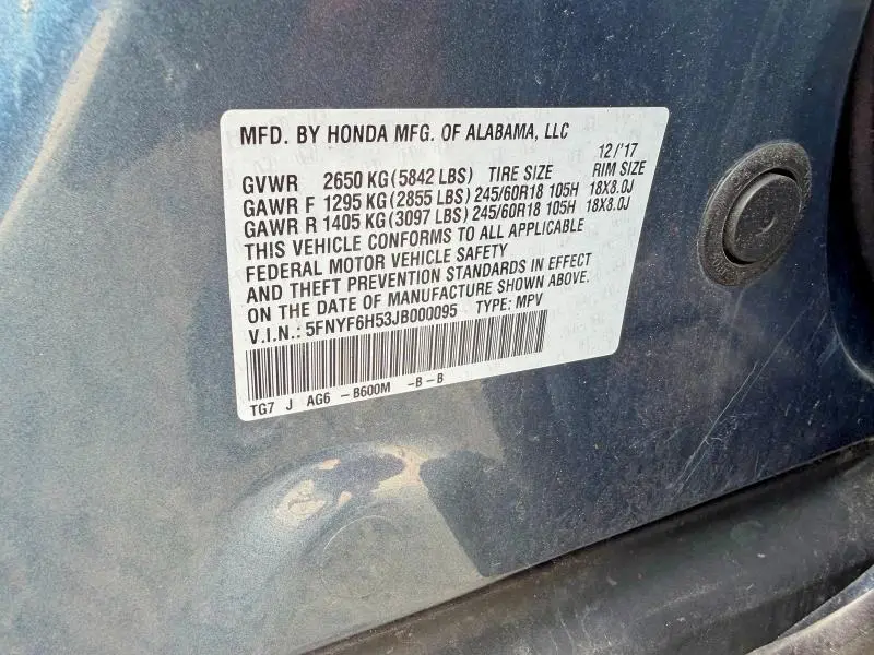 2018 HONDA PILOT EXL  