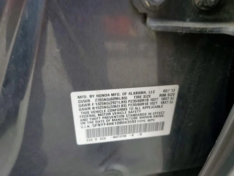 2013 HONDA PILOT EXL  