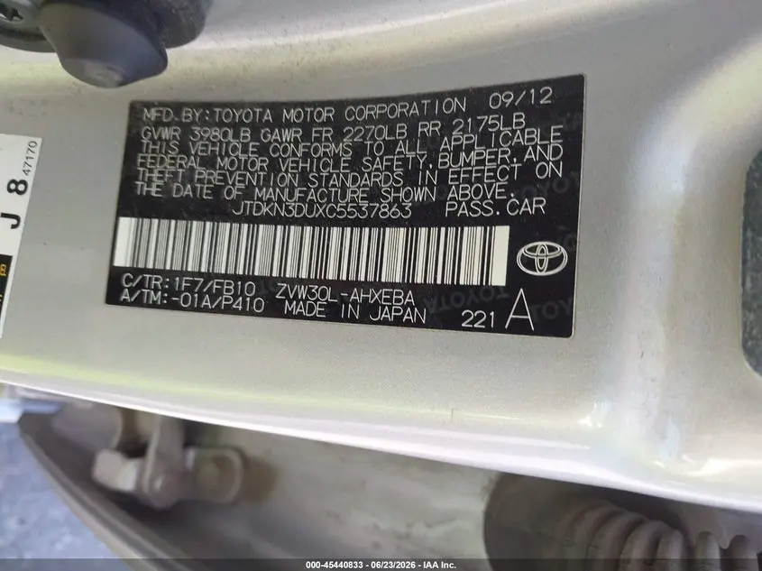 2012 TOYOTA PRIUS TWO
