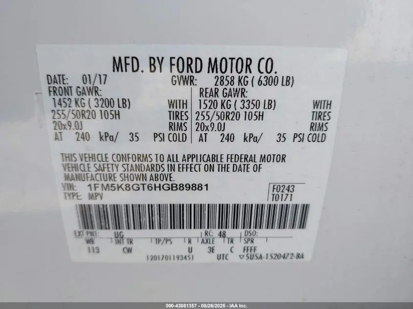 2017 FORD EXPLORER SPORT