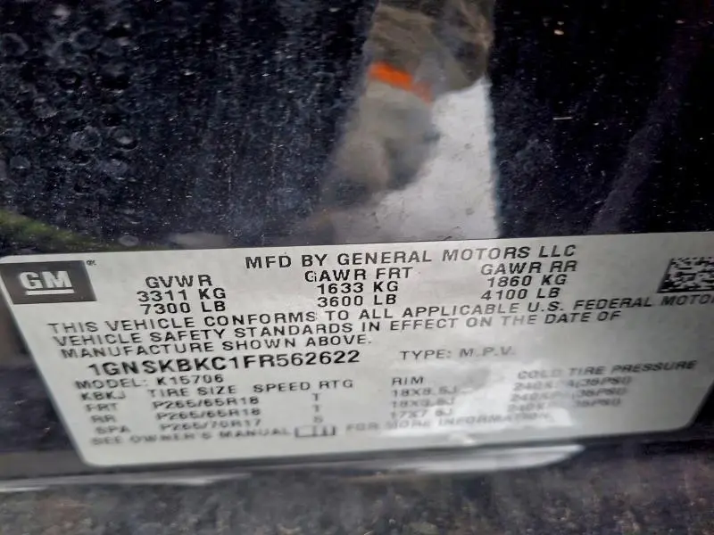 2015 CHEVROLET TAHOE K1500 LT  