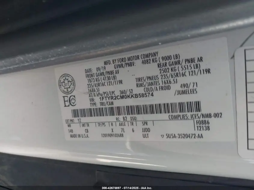 2019 FORD TRANSIT-250  