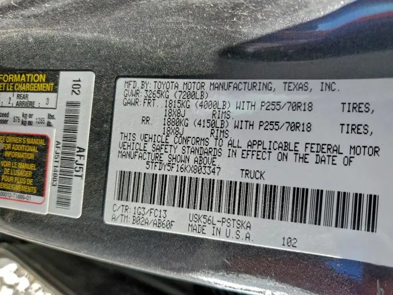 2019 TOYOTA TUNDRA CREWMAX SR5  