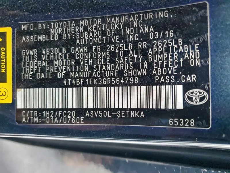 2016 TOYOTA CAMRY LE  