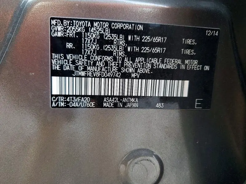 2015 TOYOTA RAV4 XLE  