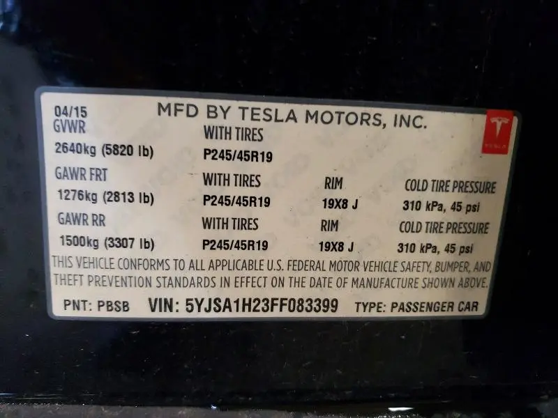 2015 TESLA MODEL S 85D  