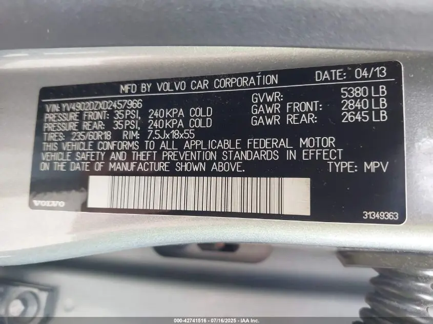2013 VOLVO XC60 T6