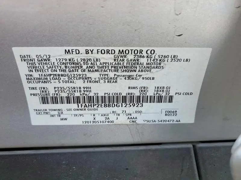 2013 FORD TAURUS SEL  